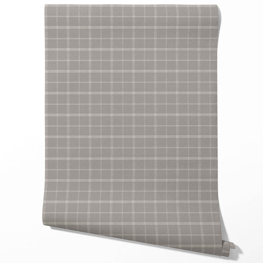 Neutral Geometric Plaid Checkered Traditional Wallpaper (Silver Gray)