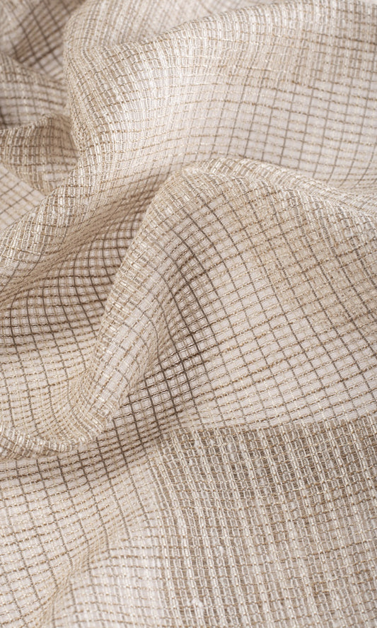 Checkered Sheer Fabric Blinds (Beige/ Brown)