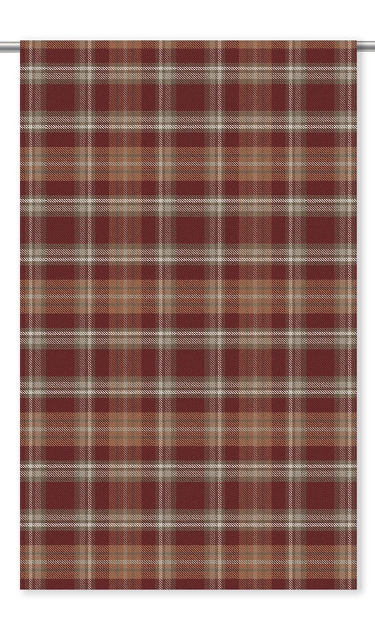 Tweed Plaid Velvet Drapery (Wine Red/ Caramel/ White)
