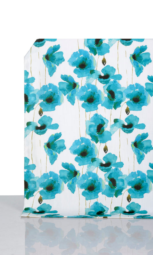 Water Lilies Floral Home Décor Fabric By the Yard (Blue)