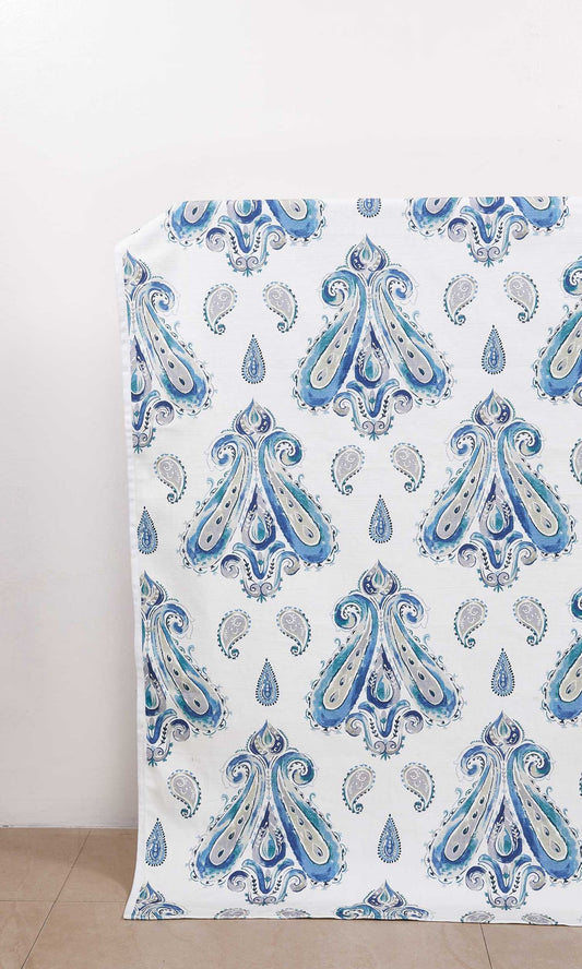 Paisley Print Window Curtains (Blue)
