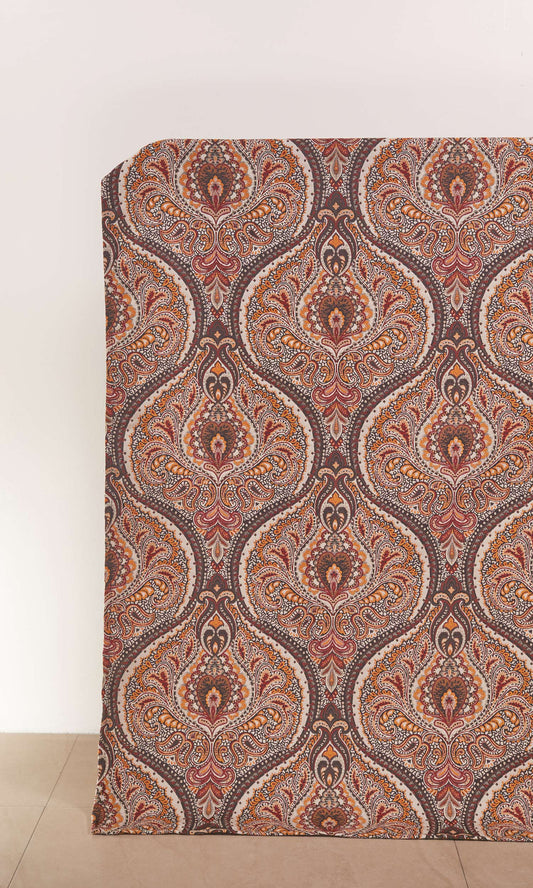 Damask Curtain Panels (Umber Brown/ Red/ Yellow)