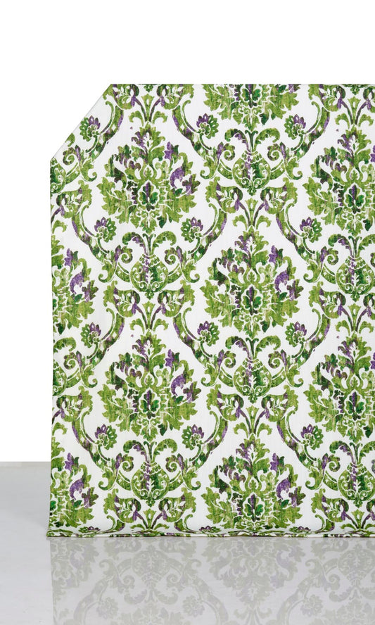 Damask Patterned Curtain Panels (Green/ Purple)