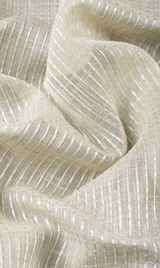 Striped Embroidery Sheer Home Decor Fabric Sample (Pale Beige)