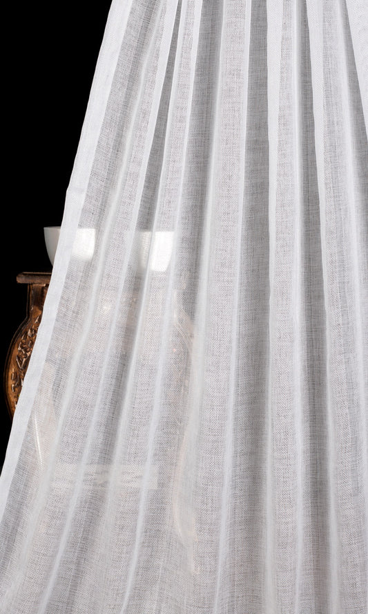 Textured Striped Sheer Window Curtains (White)