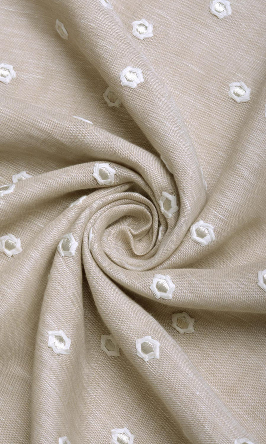 Sheer Embroidered Linen Home Decor Fabric Sample (Beige)