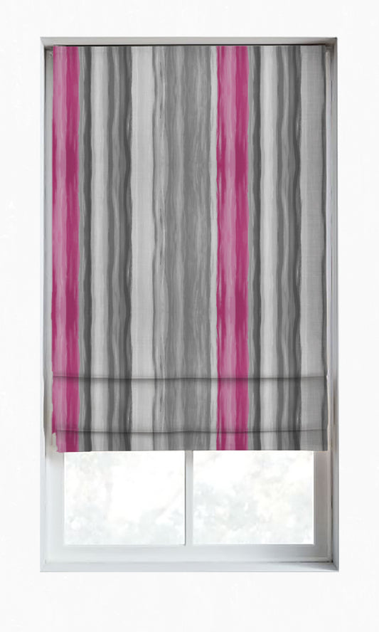 Dimout Striped Roman Shades (Grey/ Carnation Pink)