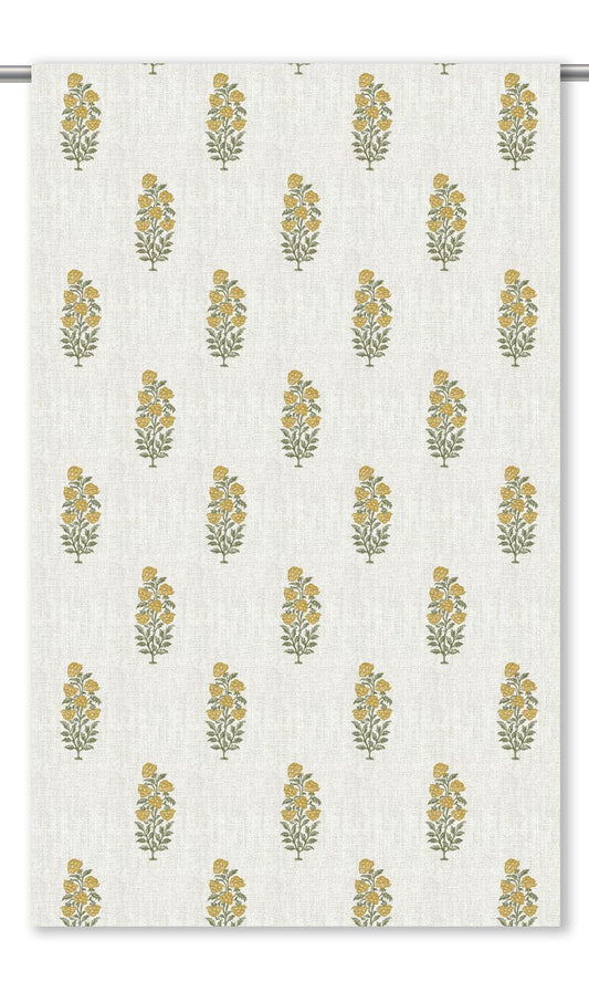 Floral Motif Print Window Curtains (White/ Corn Yellow)