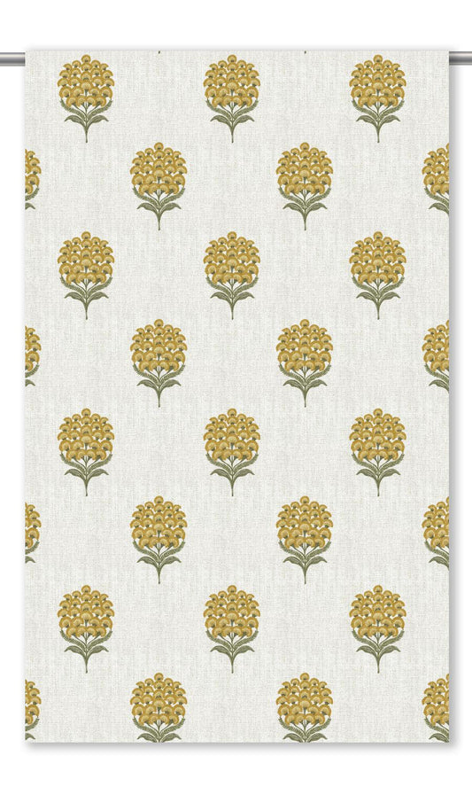 Floral Motif Print Window Curtains (White/ Corn Yellow)