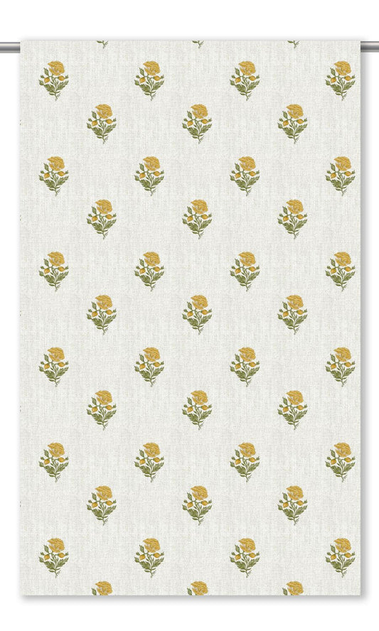 Floral Block Print Home Decor Fabric By the Yard (White/ Corn Yellow)