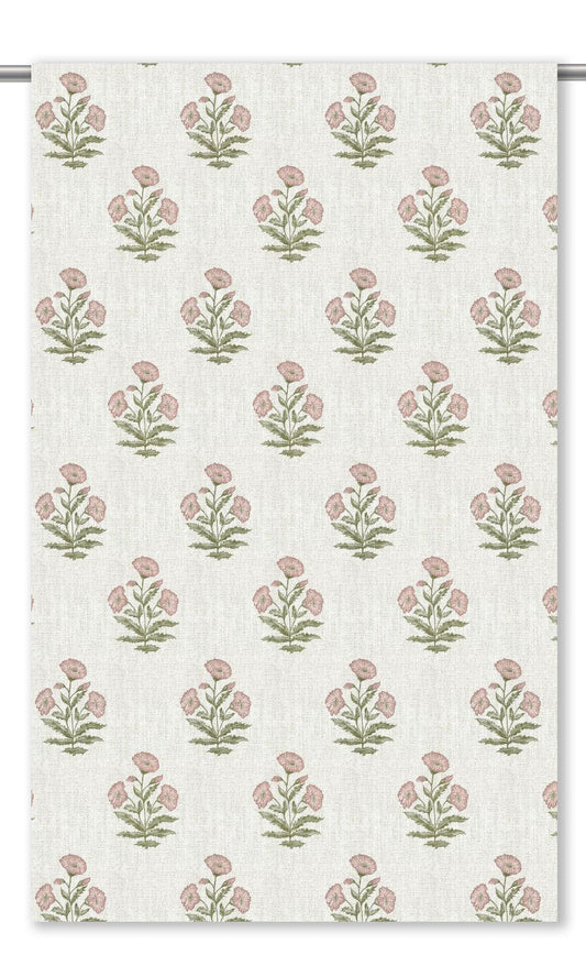 Floral Poppy Print Home Decor Fabric By the Yard (White/ Blush Pink)