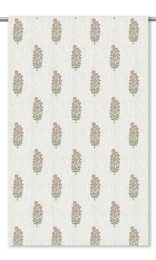 Floral Motif Print Roman Shades (White/ Blush Pink)