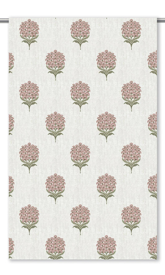 Floral Motif Print Window Curtains (White/ Blush Pink)