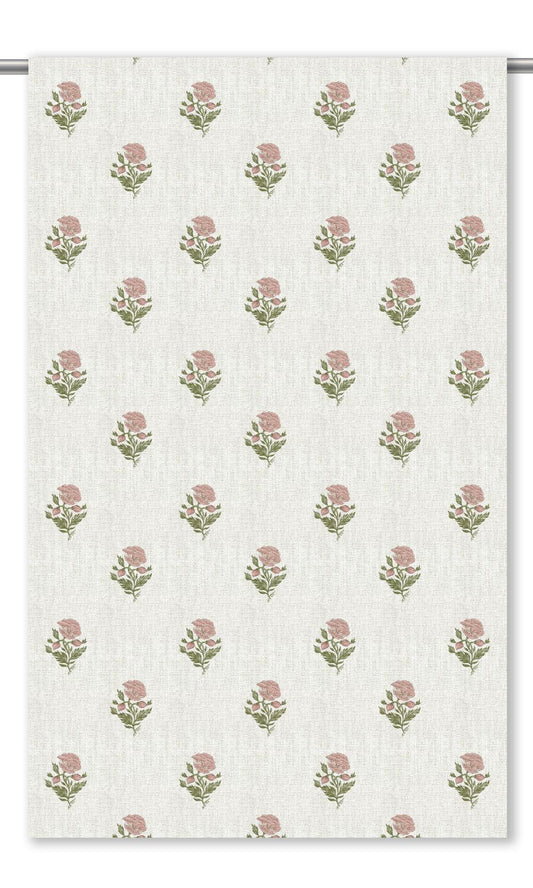 Floral Block Print Home Decor Fabric By the Yard (White/ Blush Pink)