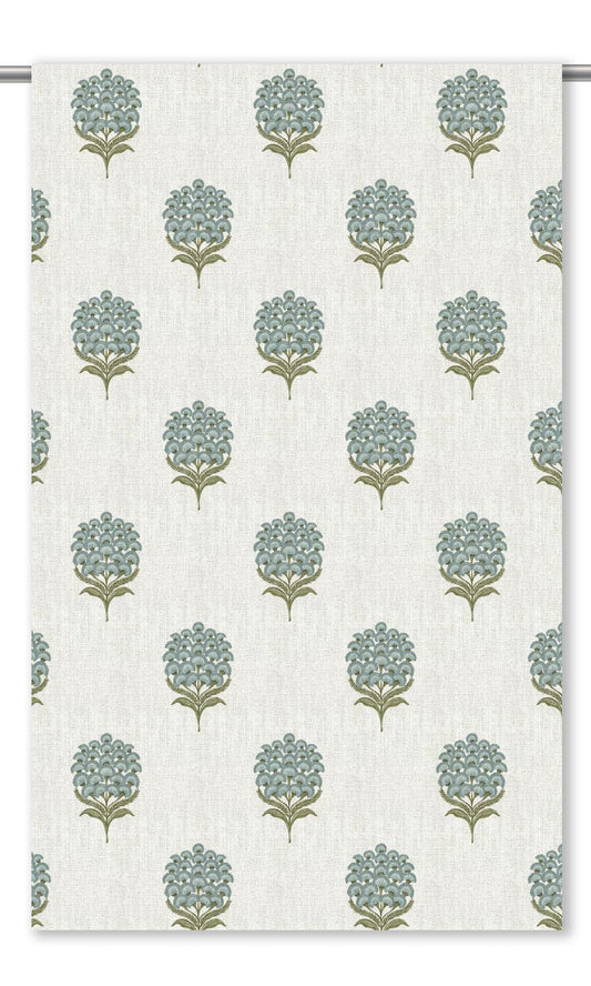 Floral Motif Print Window Curtains (White/ Powder Blue)