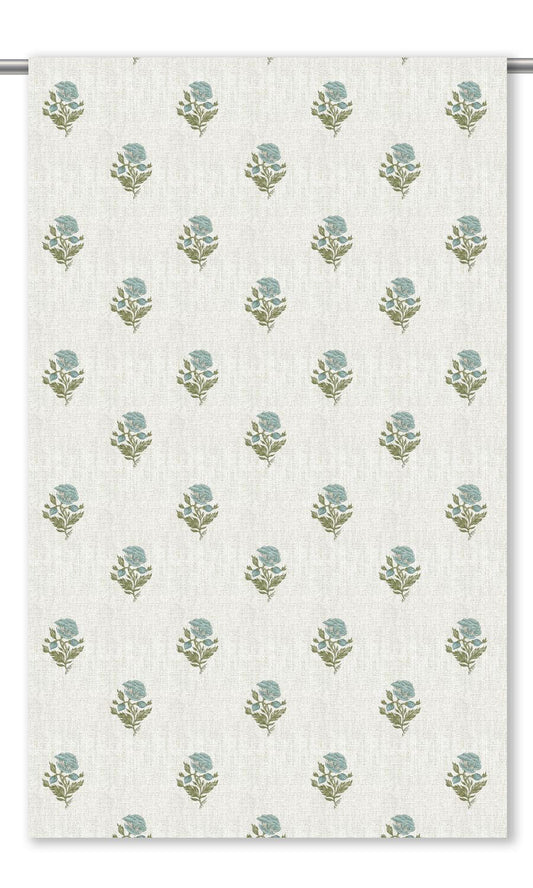 Floral Block Print Home Decor Fabric By the Yard (White/ Powder Blue)