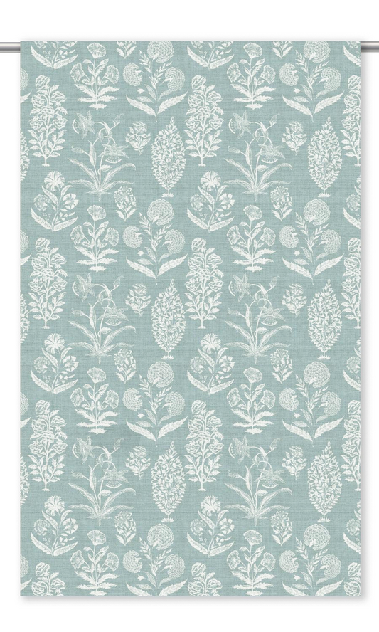 Floral Print Curtain Panels (Powder Blue/ White)