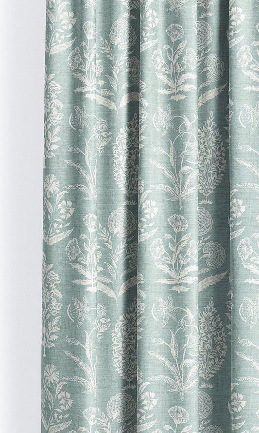 Floral Print Curtain Panels (Powder Blue/ White)