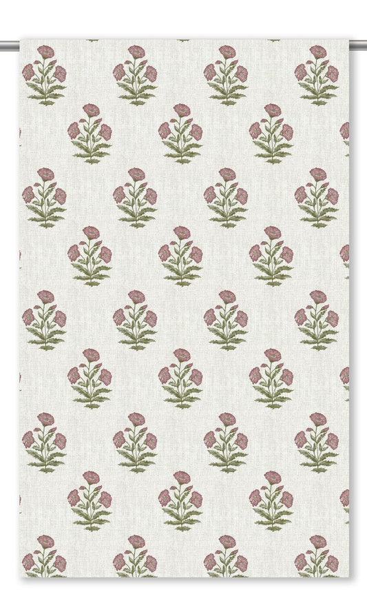 Floral Poppy Print Home Decor Fabric By the Yard (White/ Dusty Pink)