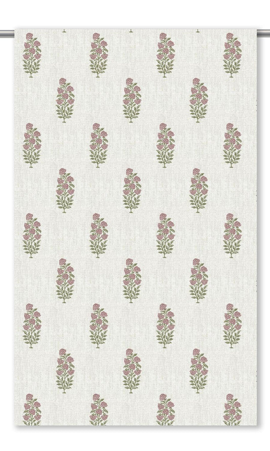 Floral Motif Print Window Curtains (White/ Dusty Pink)
