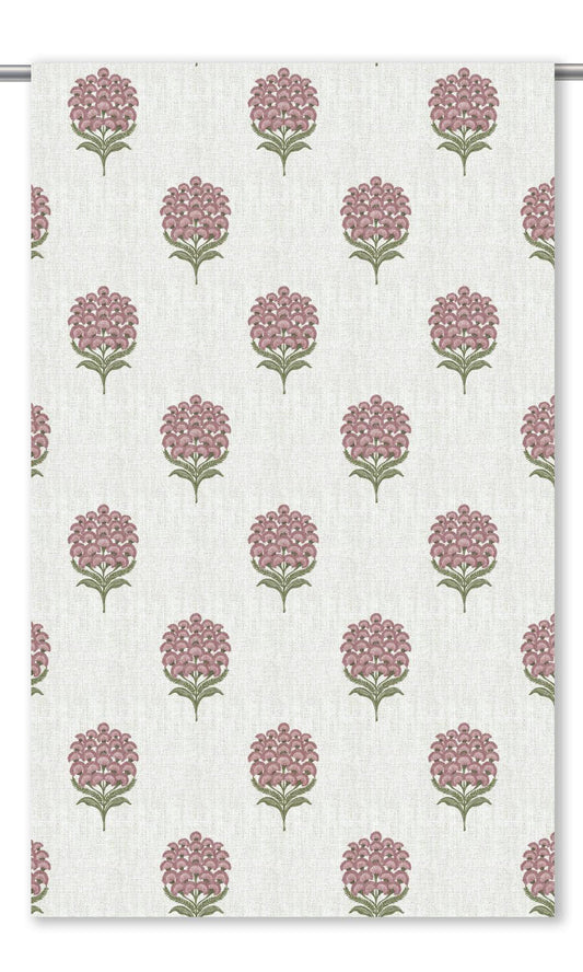 Floral Motif Print Home Decor Fabric By the Yard (White/ Dusty Pink)