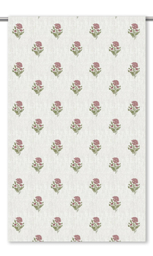 Floral Block Print Home Decor Fabric By the Yard (White/ Dusty Pink)