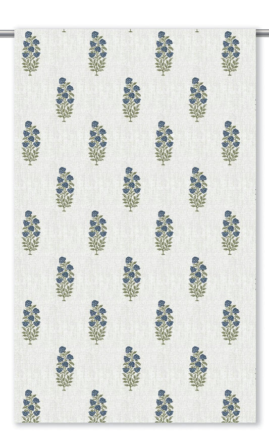 Floral Motif Print Home Decor Fabric By the Yard (White/ Navy Blue)
