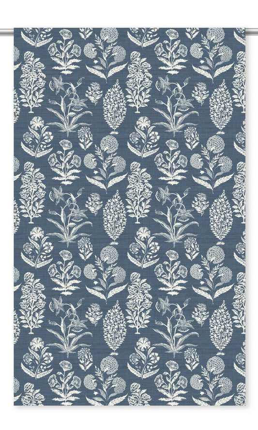 Floral Print Curtain Panels (Slate Blue/ White)