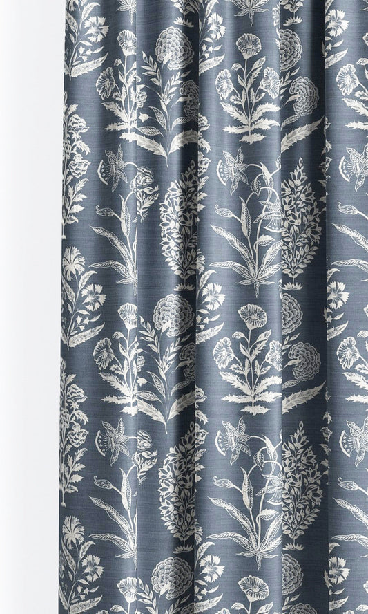 Floral Print Window Blinds (Slate Blue/ White)