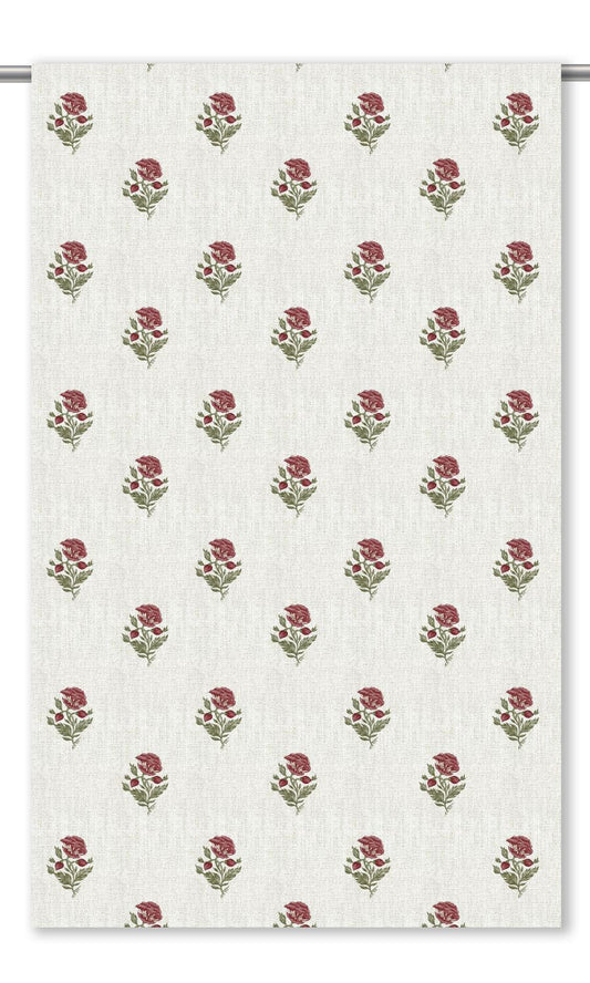 Floral Block Print Home Decor Fabric Sample (White/ Burgundy Red)