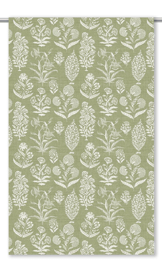 Floral Print Home Decor Fabric By the Yard (Sage Green/ White)