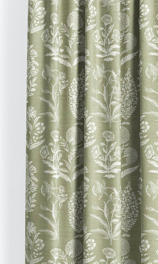 Floral Print Curtain Panels (Sage Green/ White)