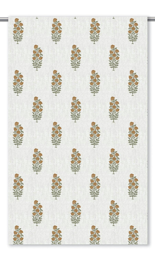 Floral Motif Print Home Decor Fabric By the Yard (White/ Bronzy Orange)