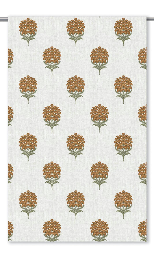 Floral Motif Print Window Curtains (White/ Bronzy Orange)