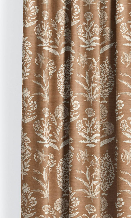 Floral Print Curtain Panels (Terracotta Brown/ Burnt Orange/ White)