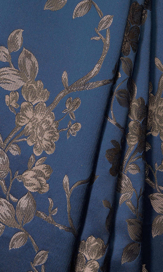Floral Embossed Home Decor Fabric Sample (Navy Blue/ Steel Gray)