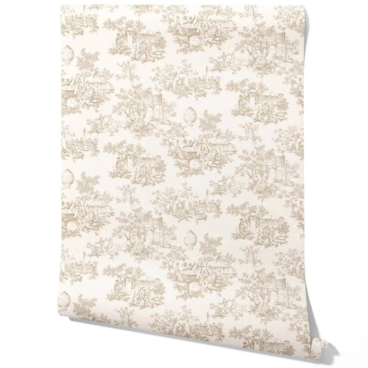 Toile de Jouy/ Nature Print Traditional Wallpaper Sample (Beige/ Brown/ Taupe)