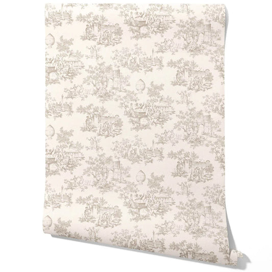Toile de Jouy/ Nature Print Traditional Wallpaper Sample (Beige/ Greige/ Off-White)