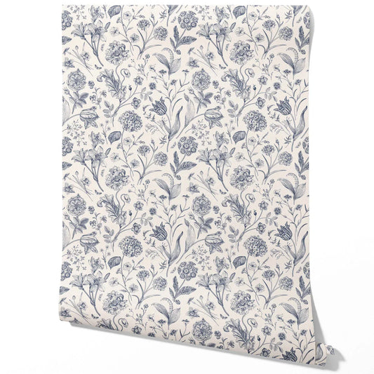 Floral/ Botanical Traditional Wallpaper Sample (Navy Blue)