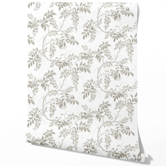 Neutral Floral Vine/ Botanical Traditional Wallpaper (Grey/ Greige/ White)