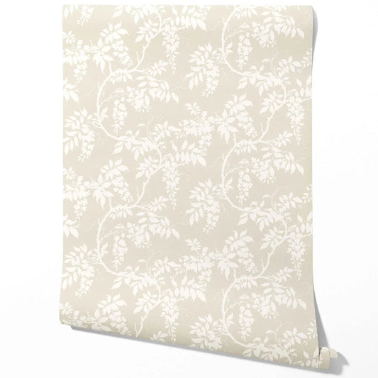 Neutral Floral Vine/ Botanical Traditional Wallpaper (Beige/ Cream/ Warm Gray)