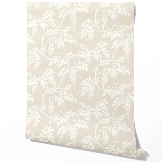 Neutral Floral Vine/ Botanical Traditional Wallpaper (Beige/ Cream/ Warm Grey)
