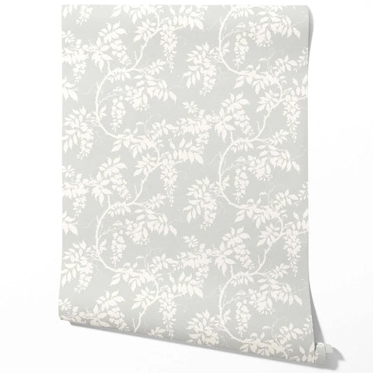 Neutral Floral Vine/ Botanical Traditional Wallpaper Sample (Dove Grey/ Off-White)