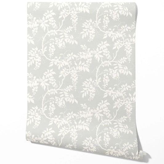 Neutral Floral Vine/ Botanical Traditional Wallpaper Sample (Dove Grey/ Off-White)