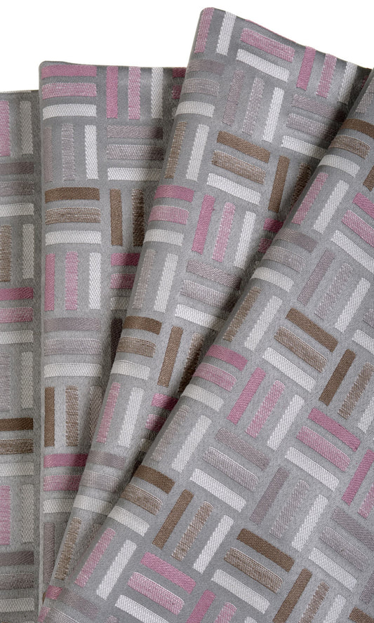 Geometric Home Decor Fabric Sample (Pink/ Grey/ Brown)