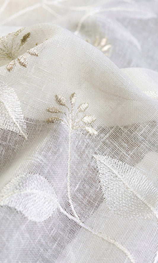 Floral Sheer Home Décor Fabric Sample (White/ Cream)