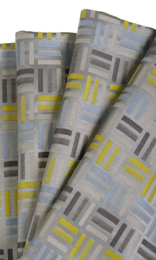 Geometric Patterned Home Decor Fabric Sample (Grey/ Yellow)