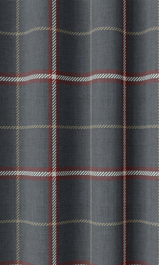 Geometric Patterned Home Decor Fabric Sample (Slate Grey/ Red)
