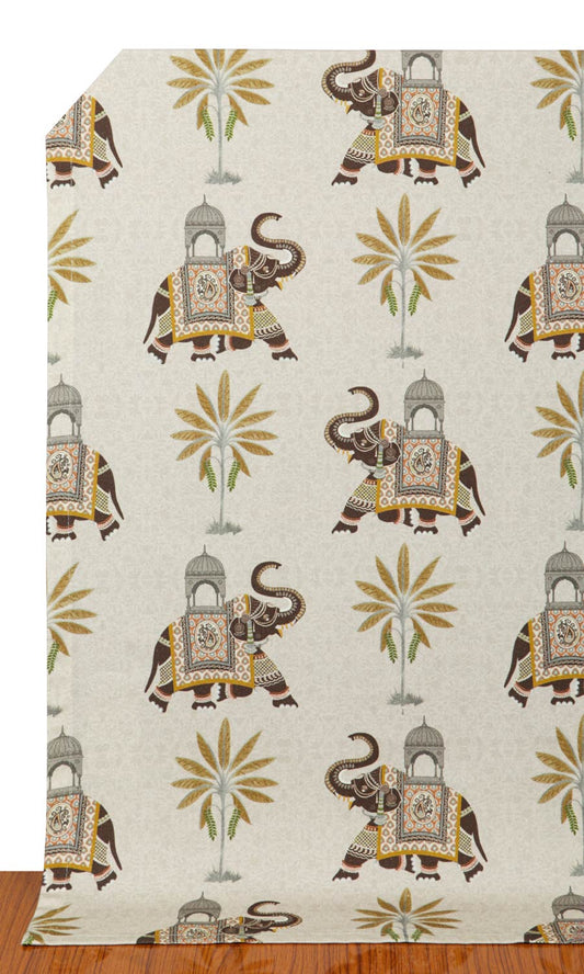 Printed Cotton Home Decor Fabric Sample (Beige/ Brown)