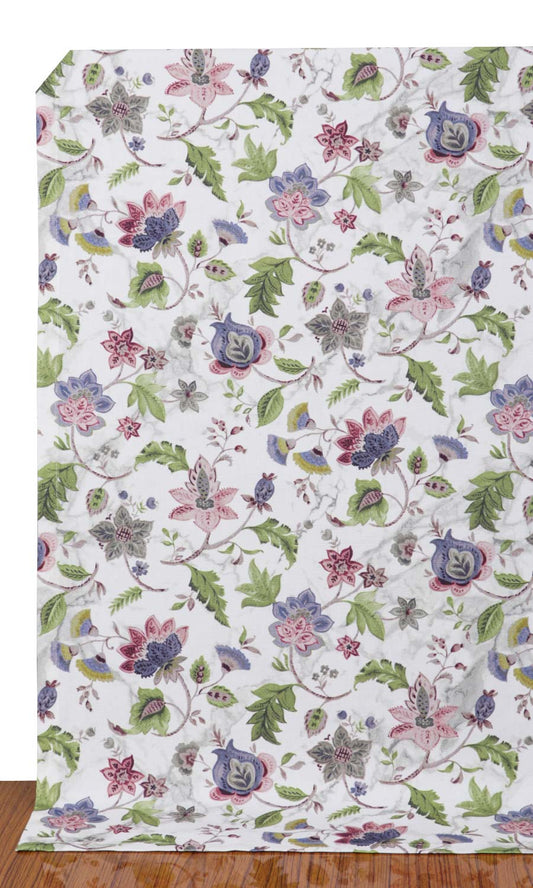 Floral Cotton Curtain Panels (Purple/ Pink/ Green)